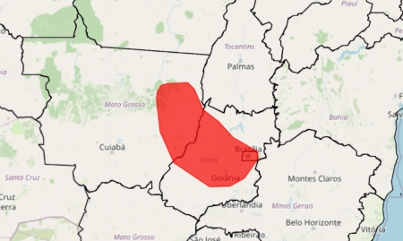 Alerta vermelho para os estados do MT, GO e DF.